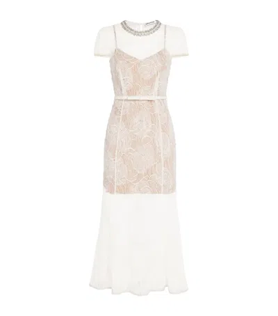 SELF-PORTRAIT LACE-TULLE FLORAL MIDI DRESS
