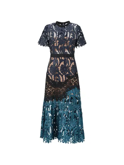 Pre-owned Self-portrait Lace Two-toned Dress In Blue