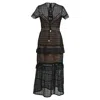 Self-portrait Lace Up Peplum Midi Dress In Black Polyester In Black
