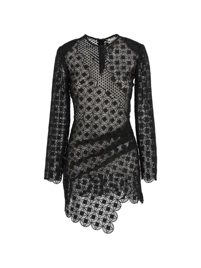 Pre-owned Self-portrait Laced Asymmetrical Dress In Black