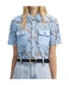 Self-portrait Cord-laced Unlined Shirt In Blue
