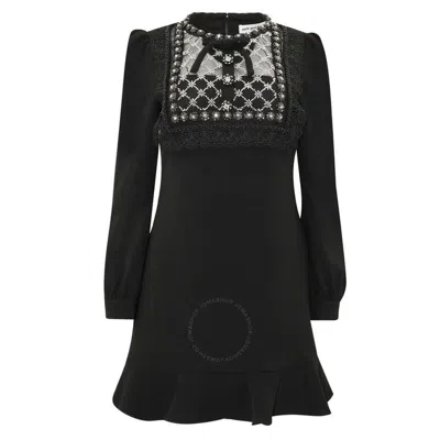 Self-portrait Crystal-embellished Long-sleeve Minidress In Black