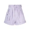 Self-portrait Belted Cotton Shorts In Purple