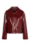 Self-portrait Womens Peter Pan Collar Boxy-fit Faux-leather Jacket Burgundy In Brown