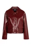 Self-portrait Womens Peter Pan Collar Boxy-fit Faux-leather Jacket Burgundy In Brown