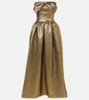 Self-portrait Metallic Jacquard Bow Midi Dress In Gold