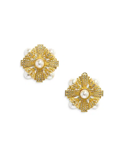Self-portrait Large Encrusted Clip On Earrings In Gold