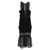 Self-portrait Laser Cut Midi Frilled Column Dress In Black Polyester In Black