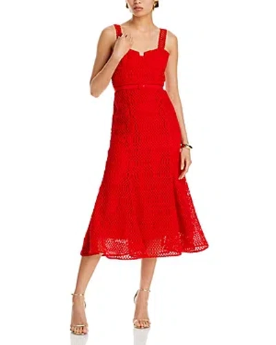 Self-portrait Lattice Lace Midi Dress In Red