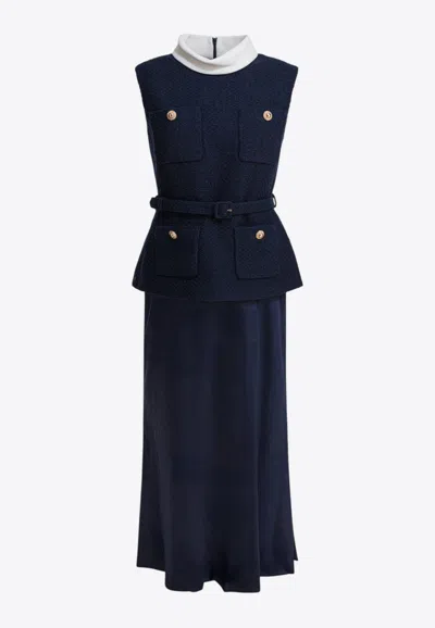 Self-portrait Layered Midi Dress In Black