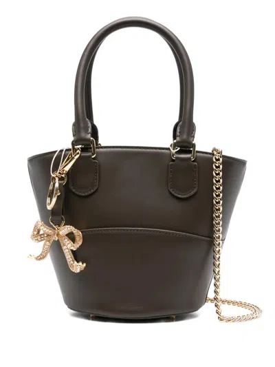 Self-portrait Leather Bucket Bag With Bow Charm In Brown