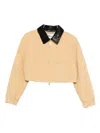 Self-portrait Leather-collared Jacket In Neutral