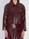 Self-portrait Womens Peter Pan Collar Boxy-fit Faux-leather Jacket Burgundy In Brown