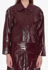 Self-portrait Womens Peter Pan Collar Boxy-fit Faux-leather Jacket Burgundy In Brown