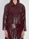 Self-portrait Womens Peter Pan Collar Boxy-fit Faux-leather Jacket Burgundy In Brown