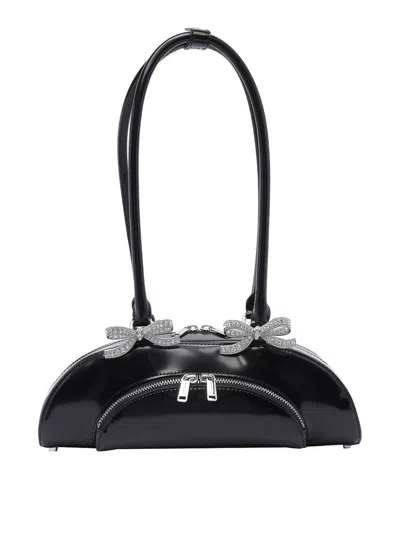 Self-portrait Leather Curved Shoulder Bag In Black