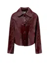 Self-portrait Womens Peter Pan Collar Boxy-fit Faux-leather Jacket Burgundy In Brown