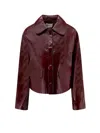 Self-portrait Womens Peter Pan Collar Boxy-fit Faux-leather Jacket Burgundy In Brown