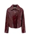 Self-portrait Leather Cropped Jacket In Burgundy