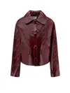 Self-portrait Cropped Burgundy Leather Jacket In Brown