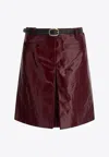 Self-portrait Belted Patent Leather Miniskirt In Burgundy
