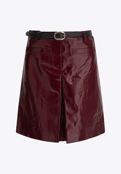 Self-portrait Leather Mini Skirt In Burgundy