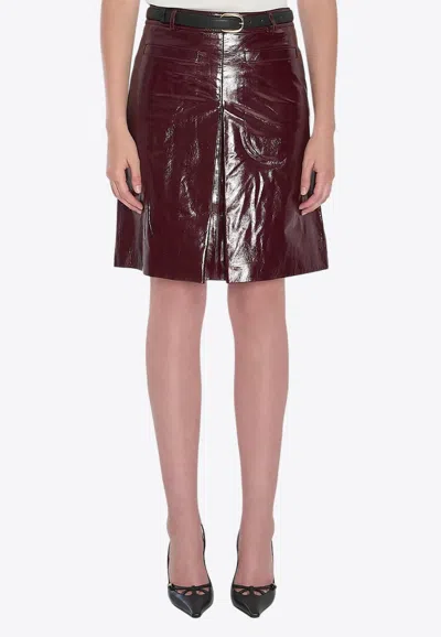 Self-portrait Leather Mini Skirt With Belt In Brown