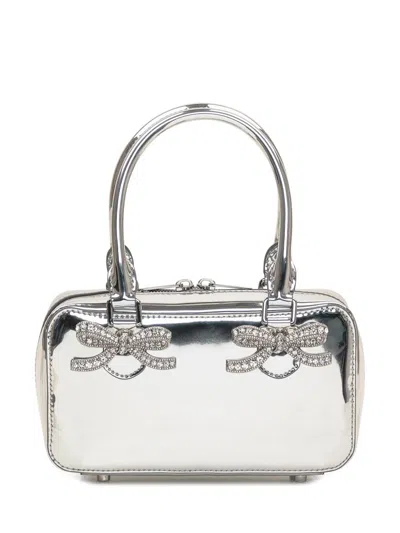 Self-portrait Leather Mini Tote Bag In Grey