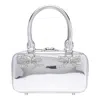 Self-portrait Metallic Leather Mini Tote Bag In Silver
