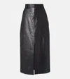Self-portrait Leather Midi Skirt With Belt And Slit In Black