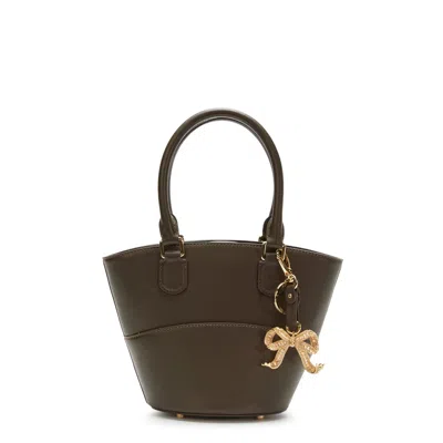 Self-portrait Leather Shoulder Bag With Iconic Charm In Brown