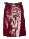 Self-portrait Belted Patent Leather Miniskirt In Brown