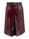Self-portrait Belted Patent Leather Miniskirt In Burgundy