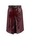 Self-portrait Belted Patent Leather Miniskirt In Burgundy