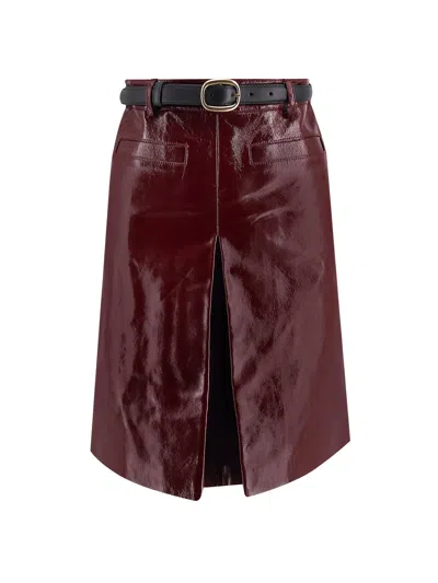 Self-portrait Leather Skirt In Burgundy