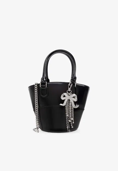 Self-portrait Leather Tote Bag With Bow Charms In Black