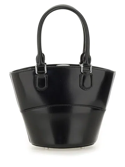 Self-portrait Leather Tote Bag With Charm In Black