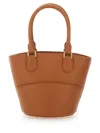 Self-portrait Leather Tote Bag With Charm In Brown