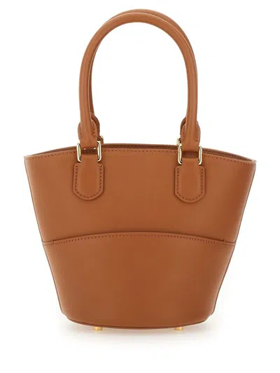 Self-portrait Leather Tote Bag With Charm In Brown
