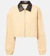 Self-portrait Leather-trimmed Denim Jacket In Nude