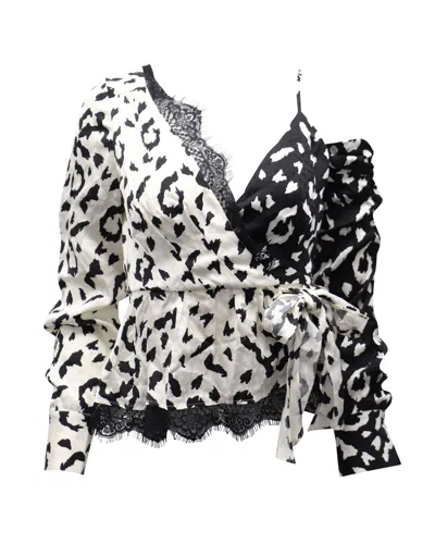 Self-portrait Self Portrait Leopard Print Wrap Top In White Viscose
