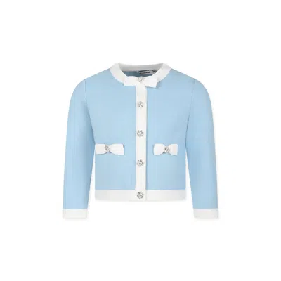 Self-portrait Kids' Light Blue Cardigan For Girl With Crystal Flowers
