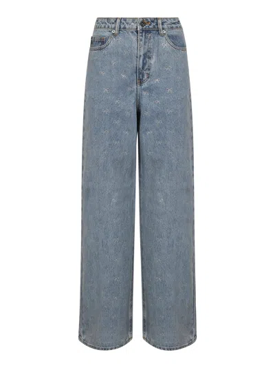SELF-PORTRAIT LIGHT BLUE DENIM DIAMANTE BOW JEANS<BR/>