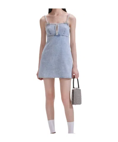 Self-portrait Denim Pearl Mini Dress In Blue