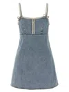 Self-portrait Denim Mini Dress With Pearls In Blue