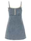 Self-portrait Denim Mini Dress With Pearls In Blue