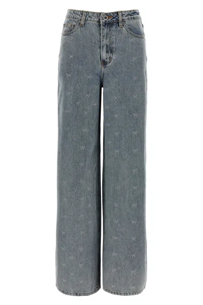 Self-portrait Light Blue Diamante Bow Jeans Blue | ModeSens