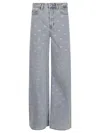 Self-portrait Light Blue Wide-leg Jeans With Crystal Embellishment And Classic Five-pocket Design In Blue