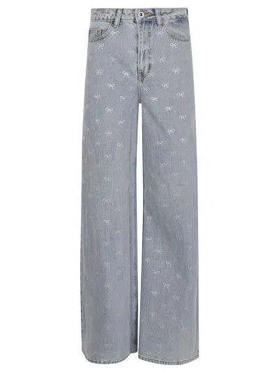 SELF-PORTRAIT LIGHT BLUE DIAMANTE BOW JEANS