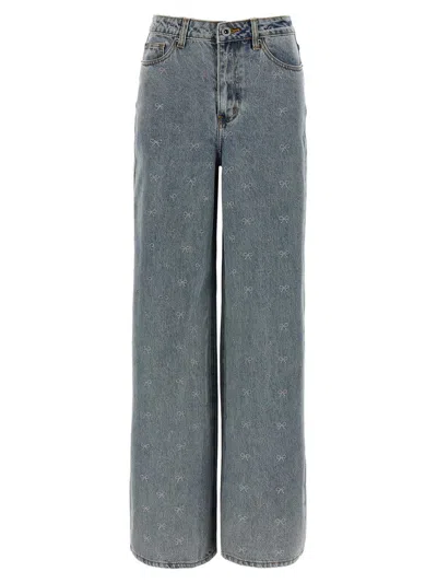 Self-portrait Light Blu Diamante Bow Jeans In Blue
